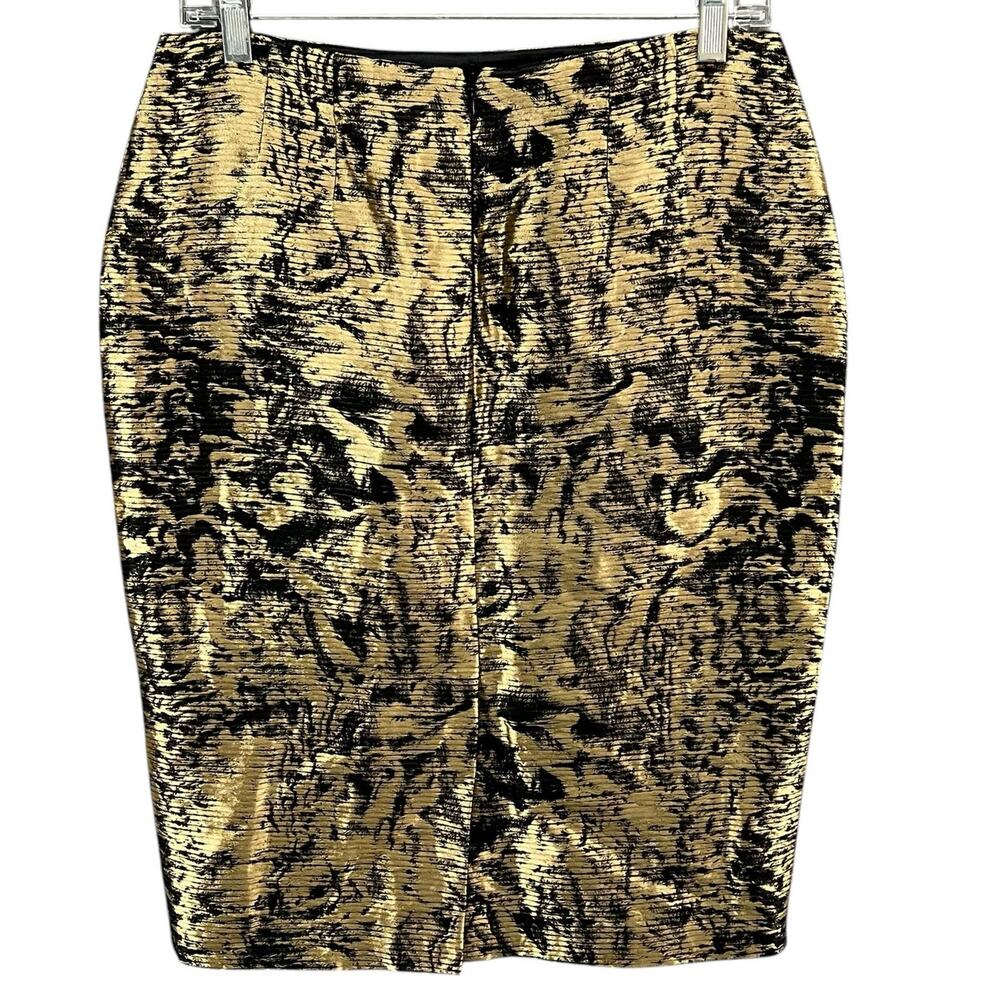 Escada‎ Pencil Skirt US 4 Black Gold Linen Silk Blend Brocade Abstract Glamour - Picture 4 of 16